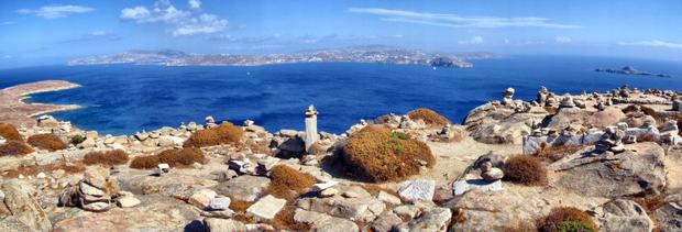 Cairns at the Delos ruins site seen on an excursion from a small ship cruise in Greece.