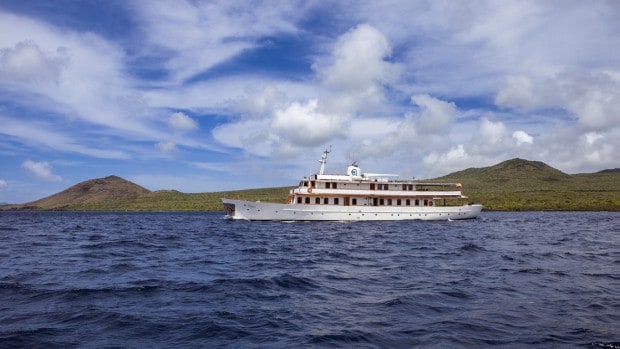 Historic motor yacht Grace currently sailing in the Galapagos Islands.