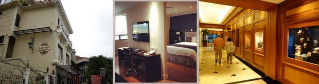 Exterior, inside a room, and lobby shots of a hotel in Guayaquil, Ecuador.