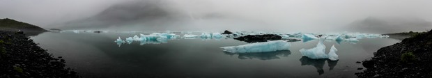 Glaciers in a misty bay of Kenai Fjords Alaska. 