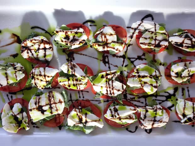Caprese appetizer tray aboard the small ship Sea Wolf cruise in Alaska .