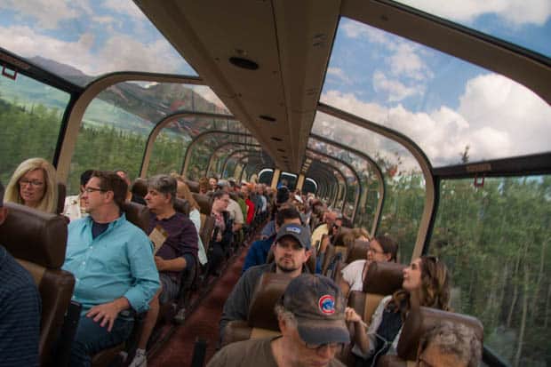 People aboard the Alaska Railroad train.