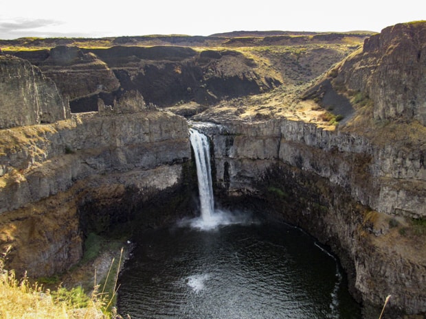 Palouse waterfalls seen from a hiking excursion off a small ship river cruise in the Pacific Northwest.