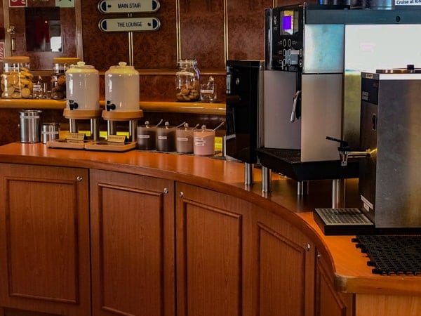 coffee tea and hot cocoa station aboard hebridean sky polar expedition ship