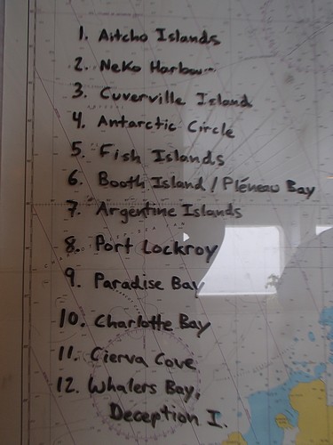 Map with 12 Antarctica destinations listed.