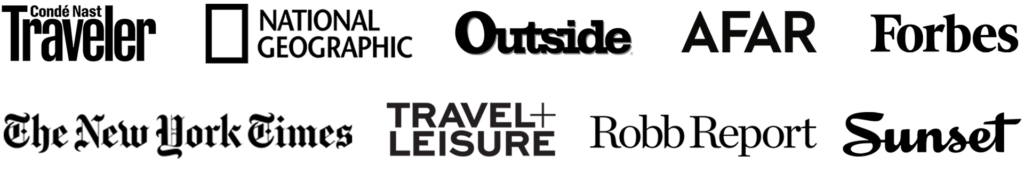 popular magazine publication logos in black. Conde Nast, Nat Geo, Outside, AFAR and more.