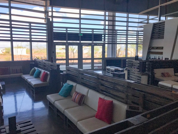 Interior view of seating at the Galapagos airport in Baltra
