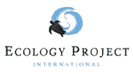 Ecology Project International logo with turtle in wave swirls.