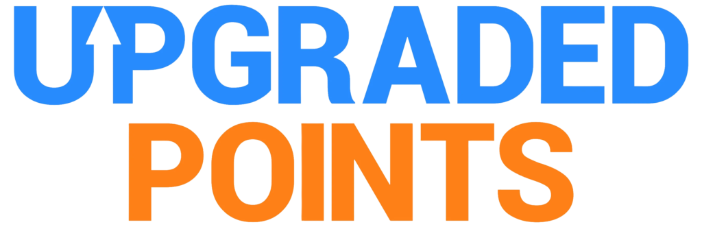Logo for Upgraded Points. The first word is in blue with an arrow between the "u" and "p." The second word is in orange