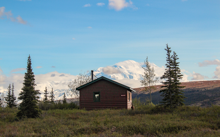 Camp Denali cabin with views of Denali mountain