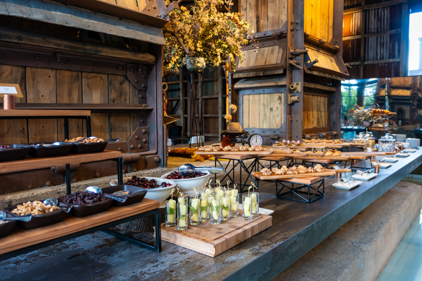 A beautiful array of snacks and appetizers for guests to enjoy in a restored wooden building in Punta Arenas