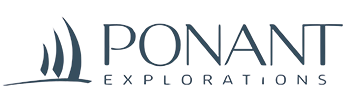 ponant explorations logo with blue sail boat 