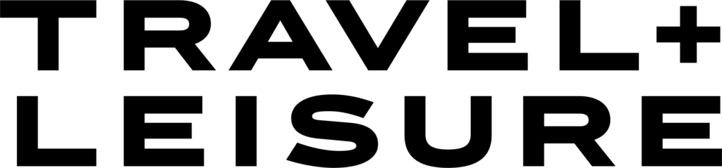 Black logo for Travel + Leisure. Two lines of text stacked with a fully transparent background.