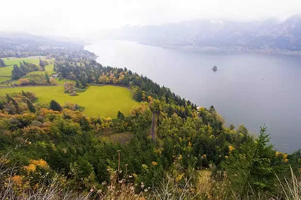 Autumn landscape and fall colors on a Pacific Northwest river cruise.