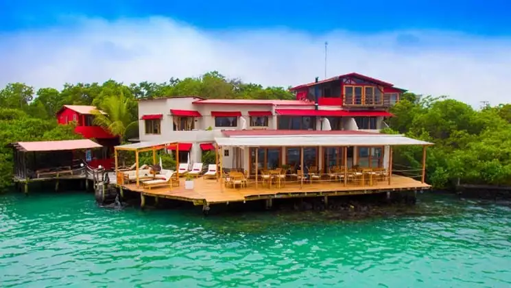 Exterior of Galapagos Habitat Eco Luxury Hotel on the edge of Santa Cruz in the Galapagos Islands
