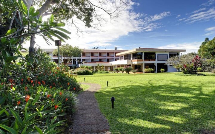 Exterior view from lawn of Hotel Bougainvillea near San Jose, Costa Rica
