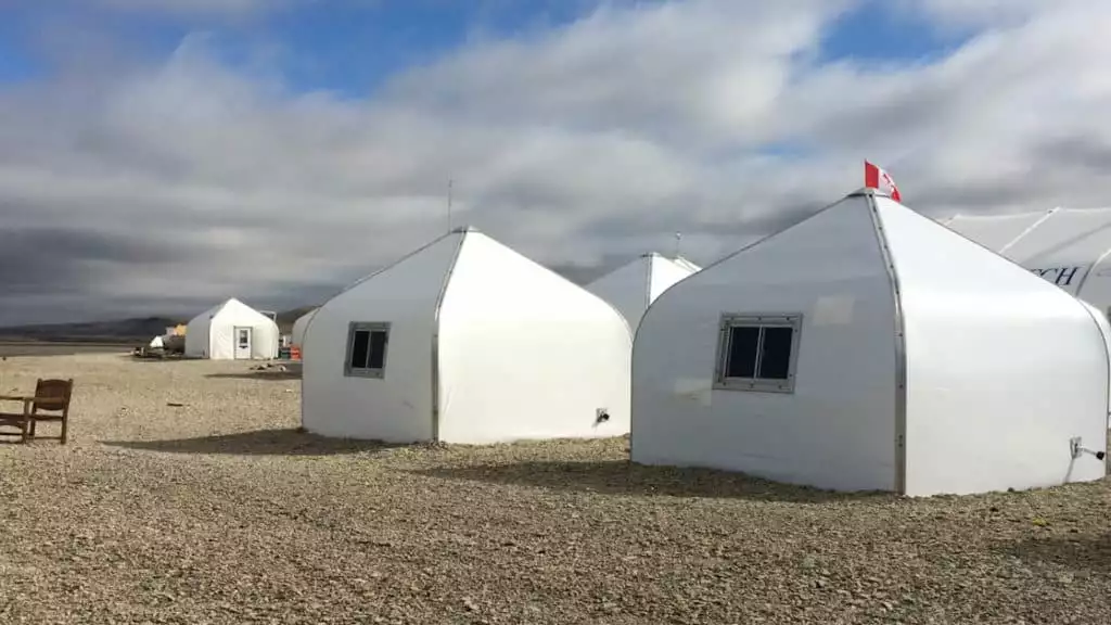Arctic Watch individual white tents on tundra