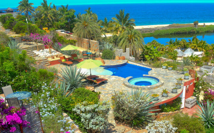 The boutique Baja hotel Los Colibris Casitas is has a deep connection to the local environment with desert vibes, pools, vegetation and views of the ocean