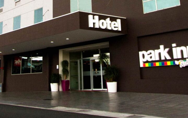 The front entrance to the Park Inn by Radisson, a 117-room hotel located three blocks from Paseo Colón, San Jose's main avenue, and just over a mile from the city center.