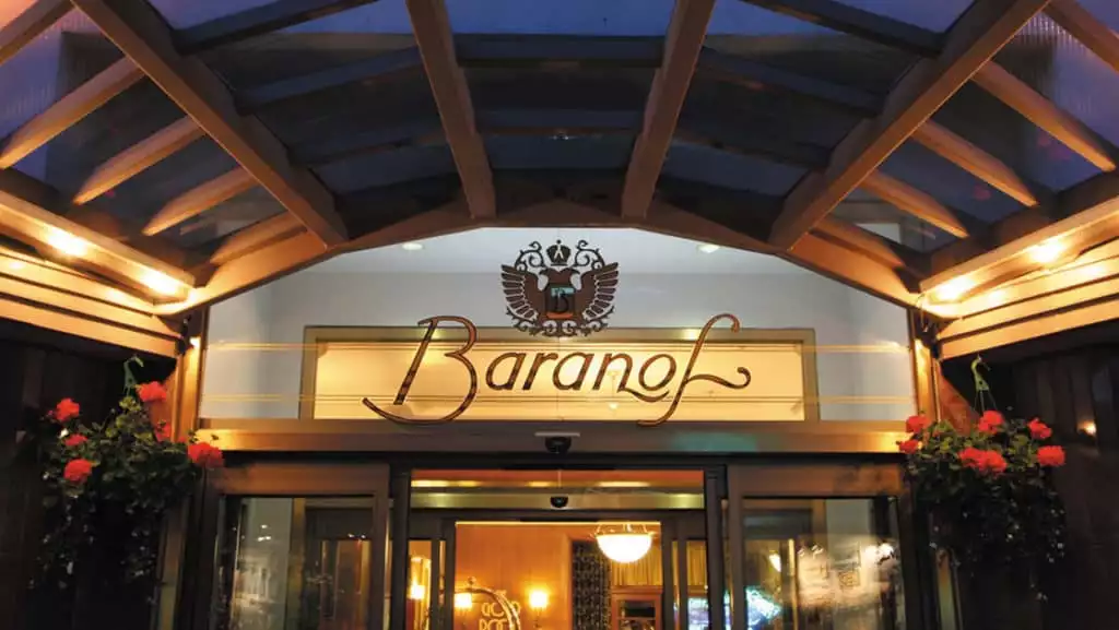 The entrance to the historic Baranof Hotel in Juneau, Alaska