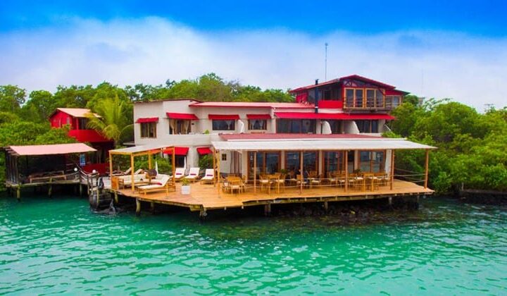 Exterior of Galapagos Habitat Eco Luxury Hotel on the edge of Santa Cruz in the Galapagos Islands