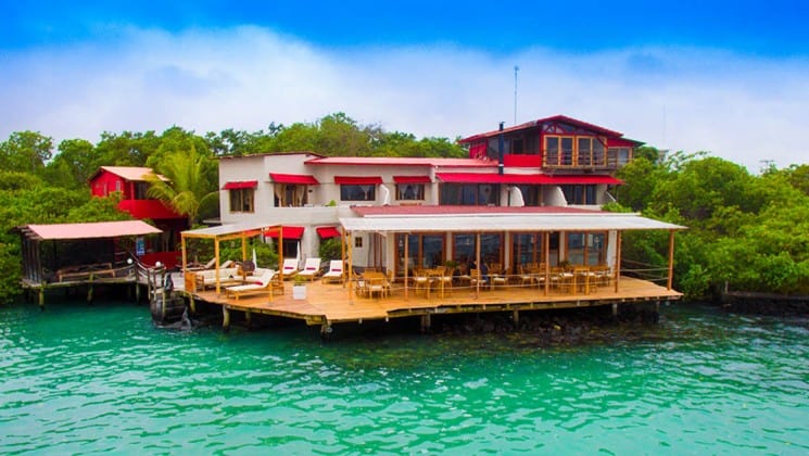 Exterior of Galapagos Habitat Eco Luxury Hotel on the edge of Santa Cruz in the Galapagos Islands