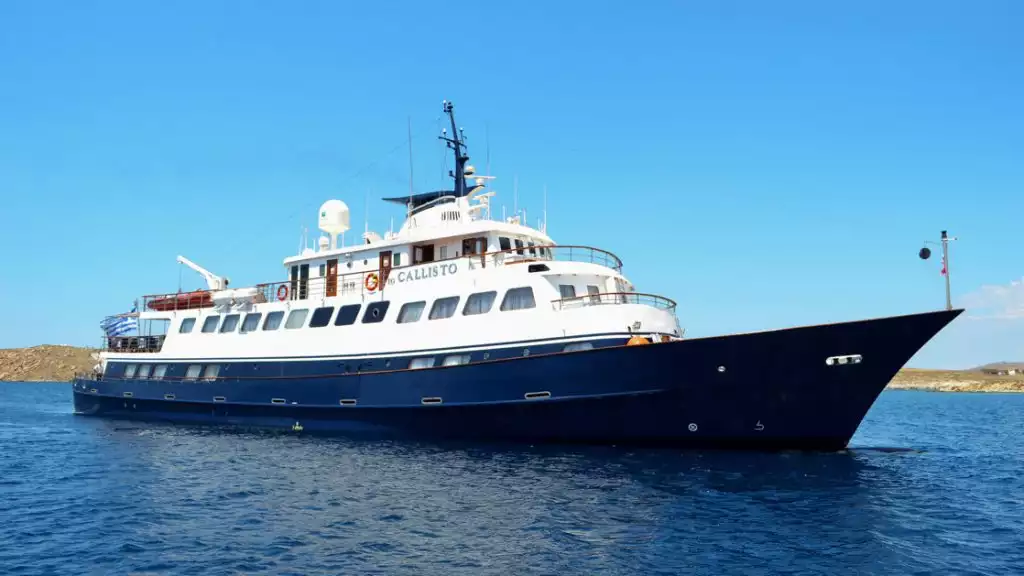 small cruise ship, callisto cruising in the calm blue waters