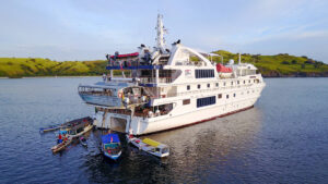 Stern of Coral Adventurer lowering their tender into the water.