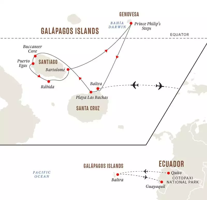7-day Nature & Wildlife Expedition Cruise on Santa Cruz II operating round-trip from Baltra for 5 days cruising Santa Cruz, Santiago, Rabida, Bartolome and Genovesa islands.