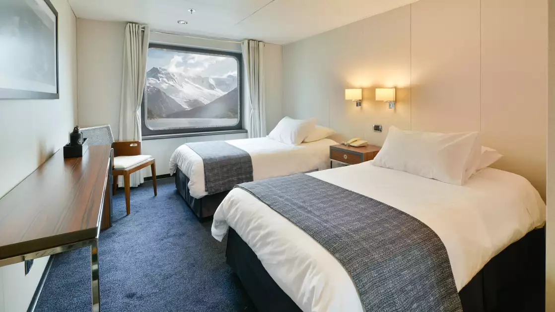 The Stella Australis in Chilean Patagonia has plenty of space in the A Twin cabin features twin beds with a full length window