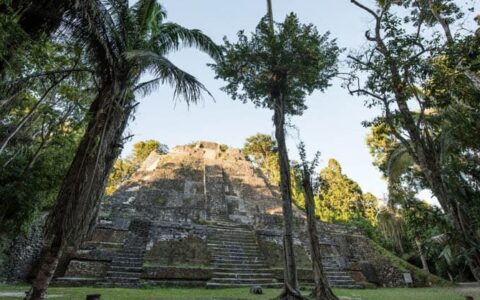 A stone temple in Belize's Lamanai Archaeological Reserve.