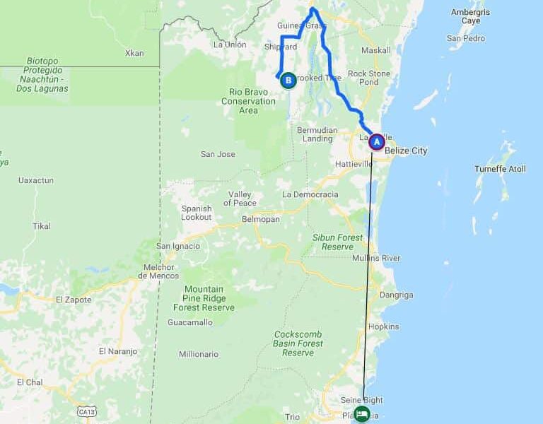 Belize in Style route map.