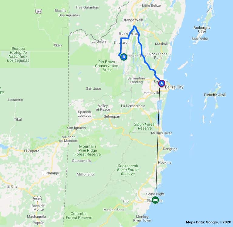 Belize in Style route map.