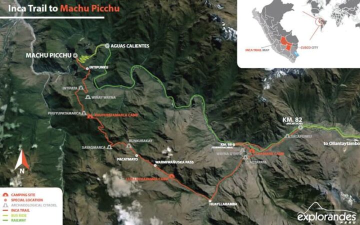 Trail map of Inca Trail trek