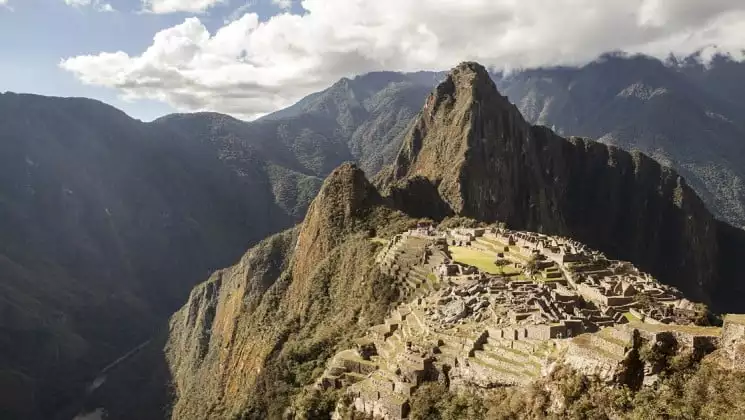 aerial view of machu picchu on inca trail trek land tour in peru