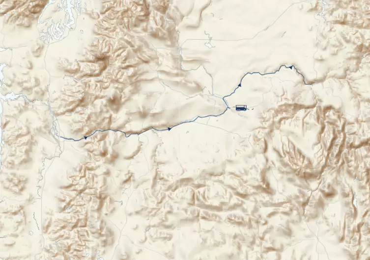 Route map of Spring Bloom departures of the Columbia & Snake Rivers Journey small ship cruise, operating between Portland, Oregon, and Clarkston, Washington, with visits along the Columbia, Hood & Palouse Rivers, including Walla Walla.