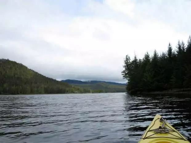 Kayaking from a small ship tour in Alaska. 