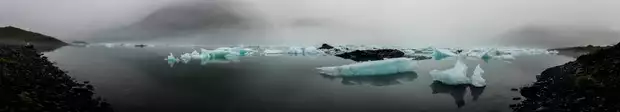 Glaciers in a misty bay of Kenai Fjords Alaska. 