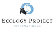 Ecology Project International logo with turtle in wave swirls.