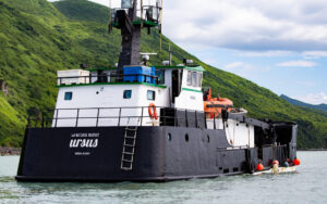 Stern of Ursus while cruising in Alaska.