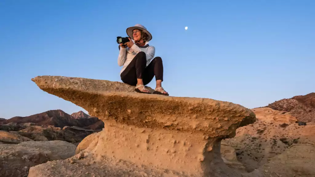 A guest captures the sunrise at Punta Colorada in the Isla San José, Gulf of California, Baja California Sur, MexicoMexico