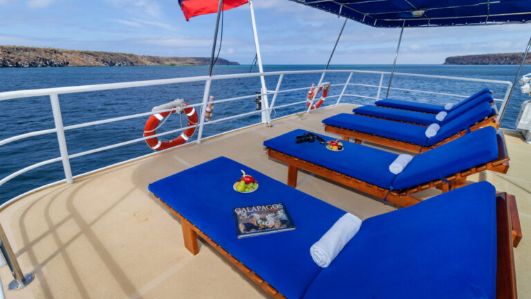 Chaise lounges on Main deck outside on the Cachalote Explorer.