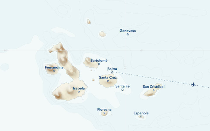 Map showing the main islands of the Galapagos Archipelago.