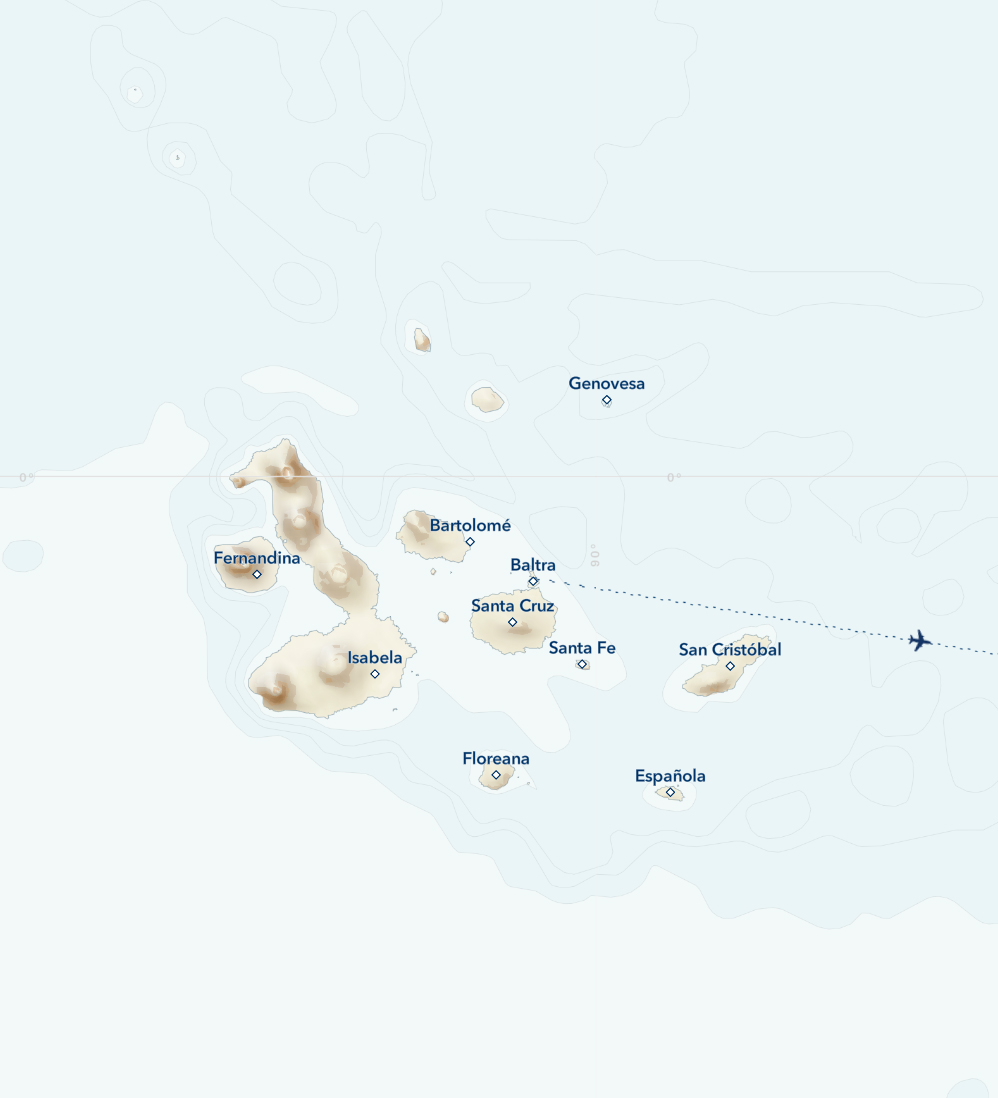 Map showing the main islands of the Galapagos Archipelago.
