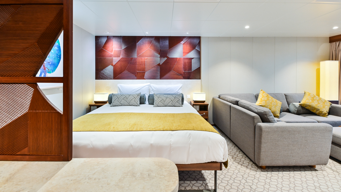 Featuring a full sized King bed with all the comforts you deserve aboard the Coral Geographer off the coast of Australia
