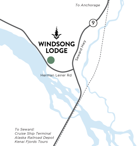 Location map of Seward Windsong Lodge in Alaska