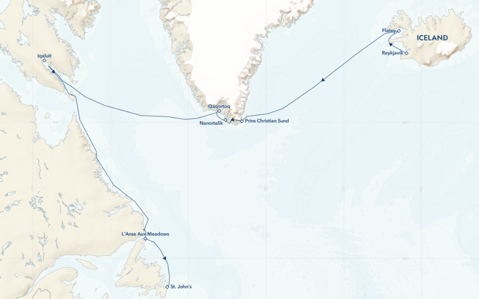 Arctic Odyssey: Iceland, Greenland, and Canada Itinerary  route map