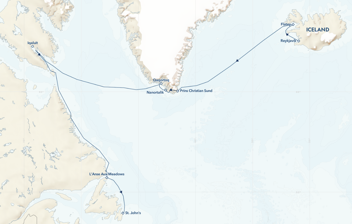 Arctic Odyssey: Iceland, Greenland, and Canada Itinerary  route map