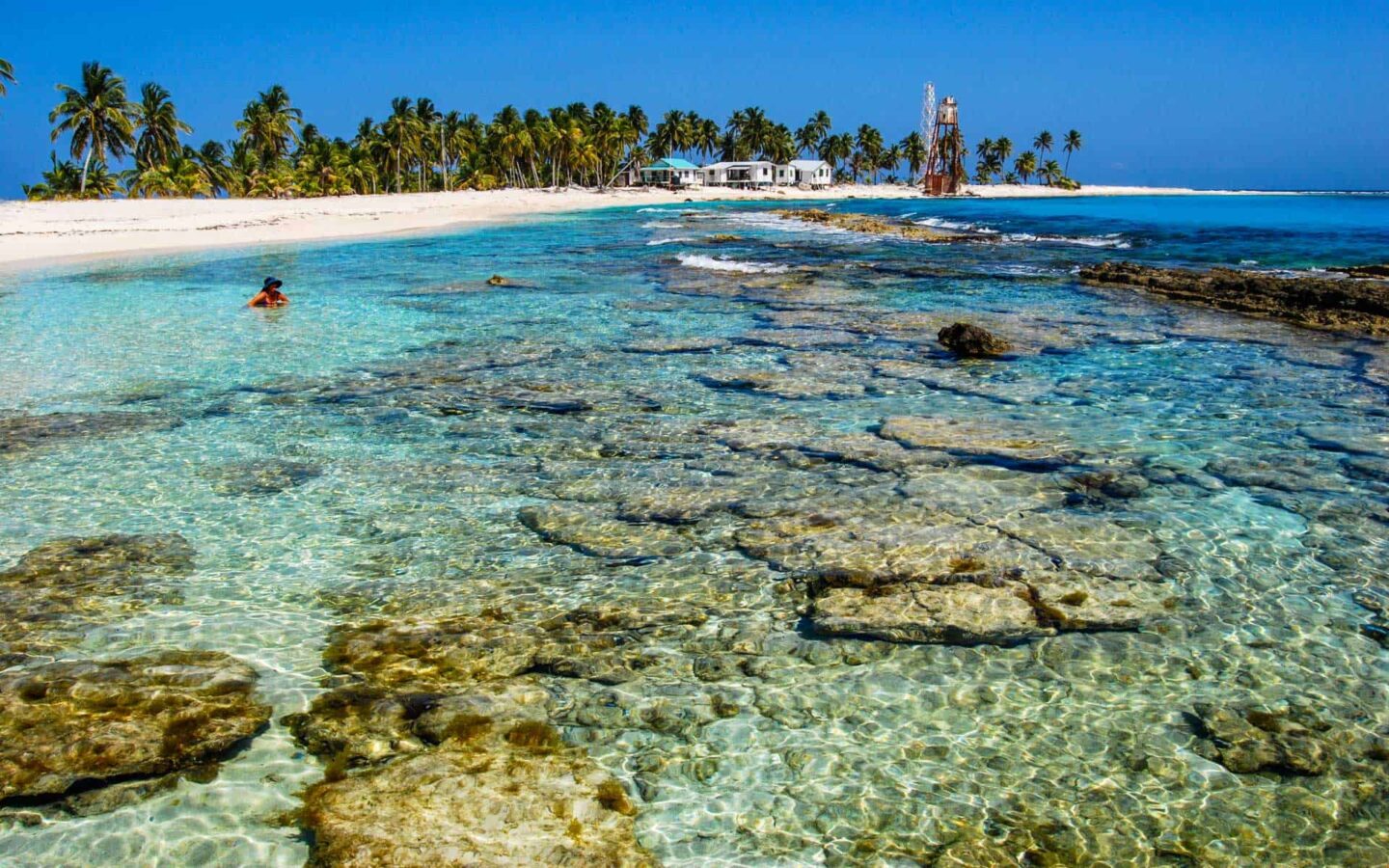 adventure travelers sitting in clear water on a sunny day during a caribbean trip