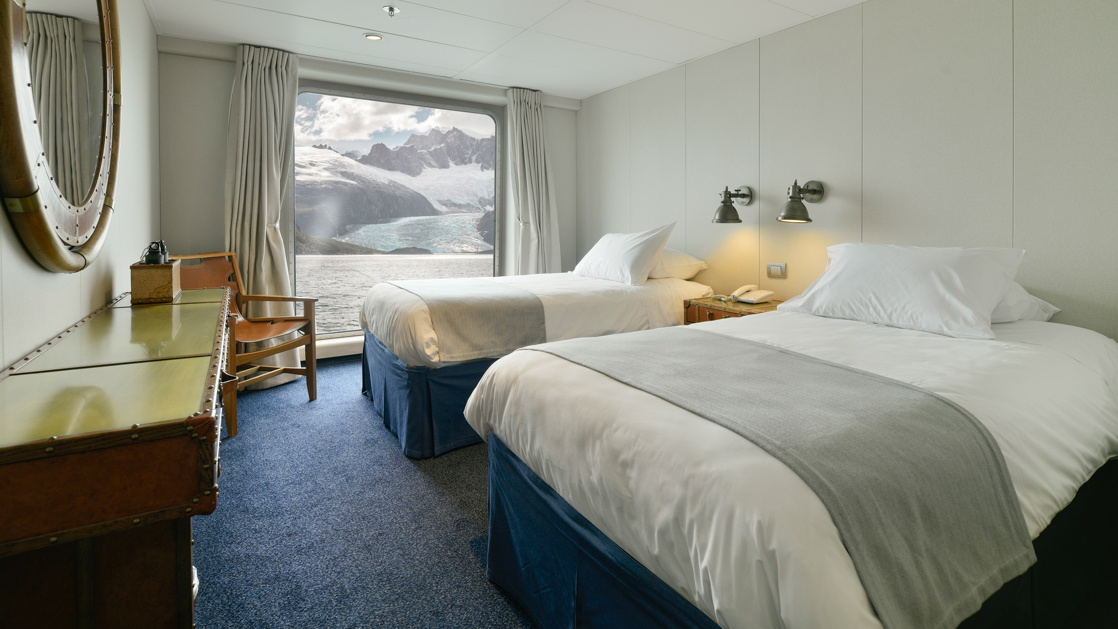 Experience the comfort aboard the Ventus Australis while touring the Chilean Patagonia from the comfort of your room as you fall asleep